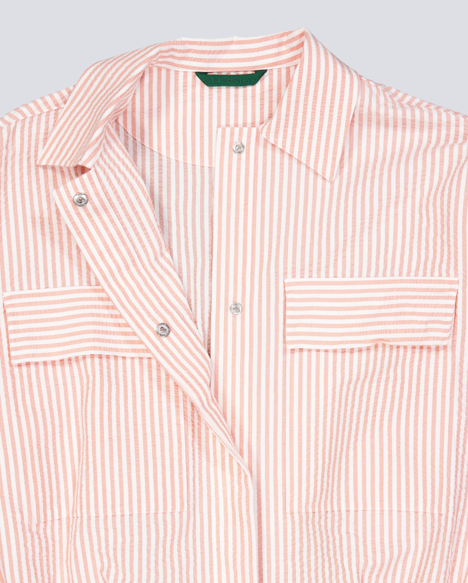 Chaqueta Lacoste de Seersucker de Rayas Blanco Rosa Mujer BF1036-RNI