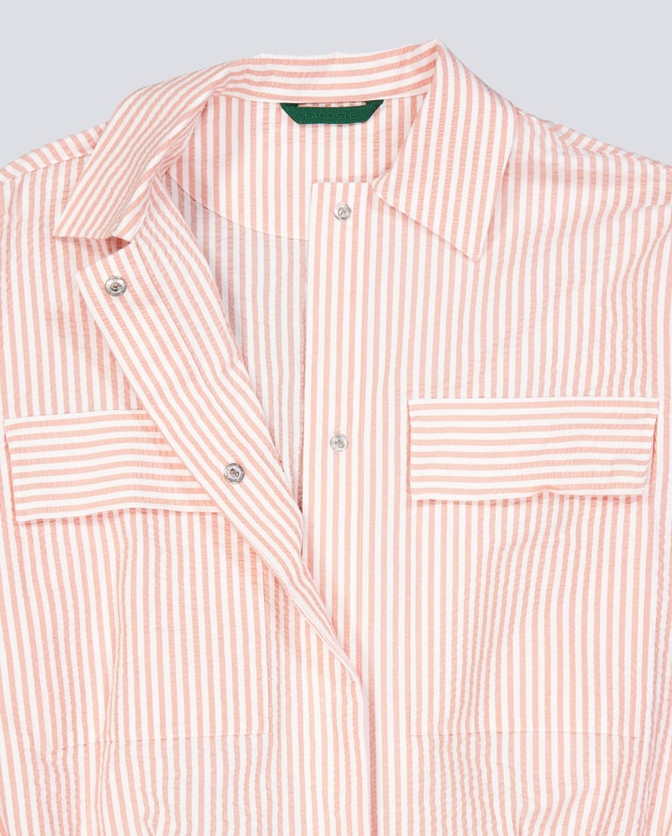 Chaqueta Lacoste de Seersucker de Rayas Blanco Rosa Mujer BF1036-RNI