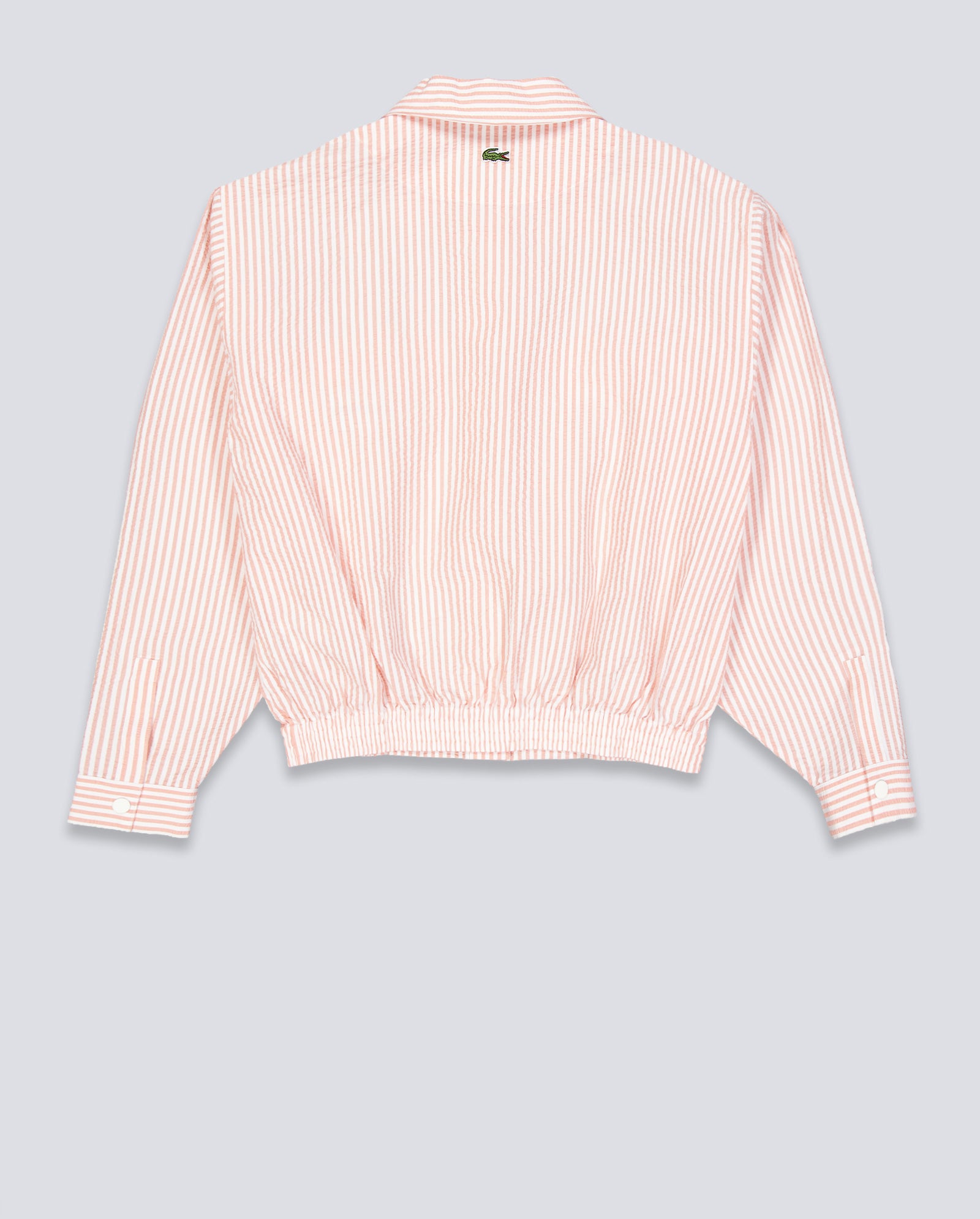 Chaqueta Lacoste de Seersucker de Rayas Blanco Rosa Mujer BF1036-RNI