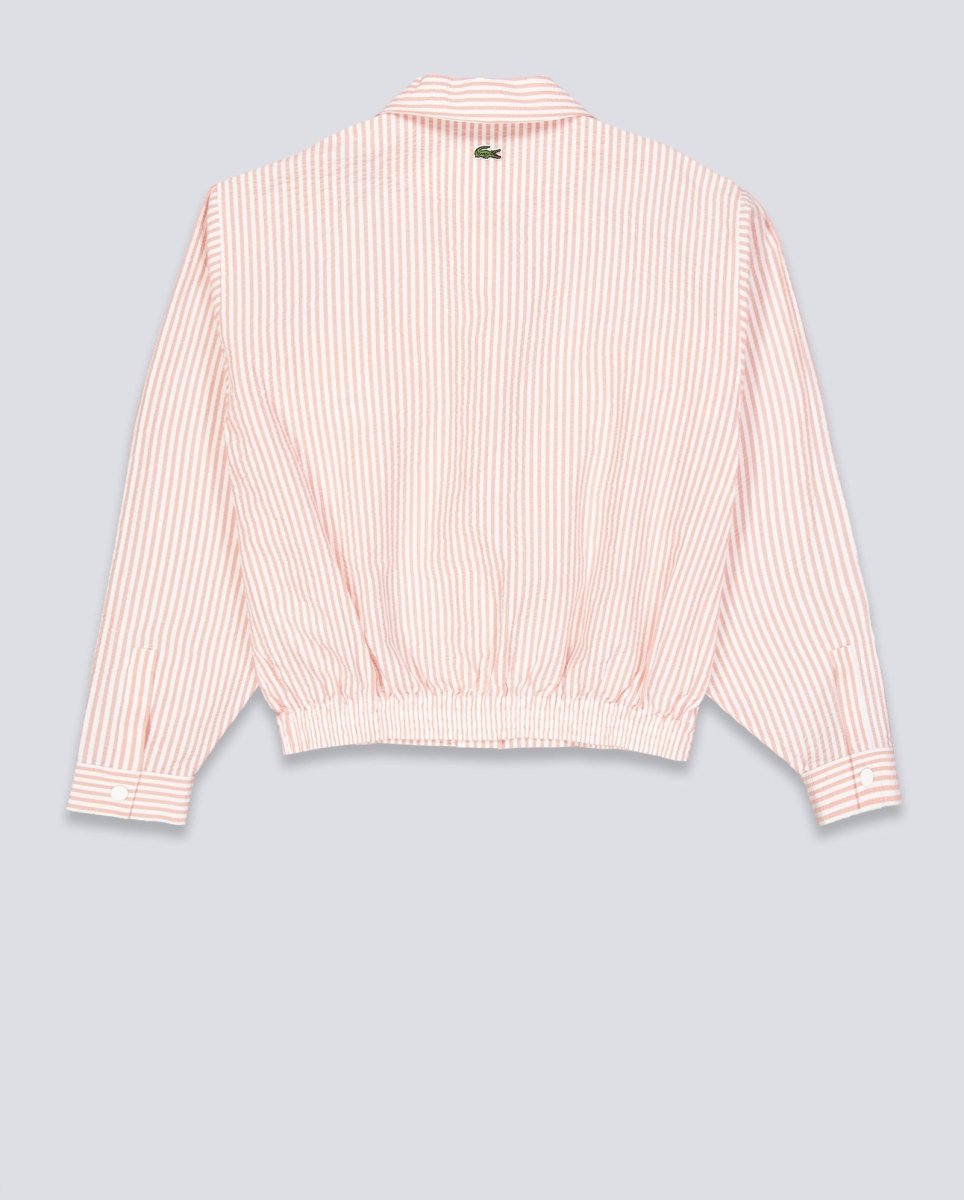 Chaqueta Lacoste de Seersucker de Rayas Blanco Rosa Mujer BF1036-RNI