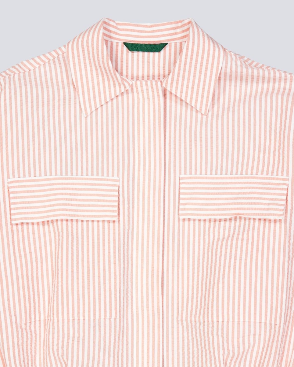 Chaqueta Lacoste de Seersucker de Rayas Blanco Rosa Mujer BF1036-RNI