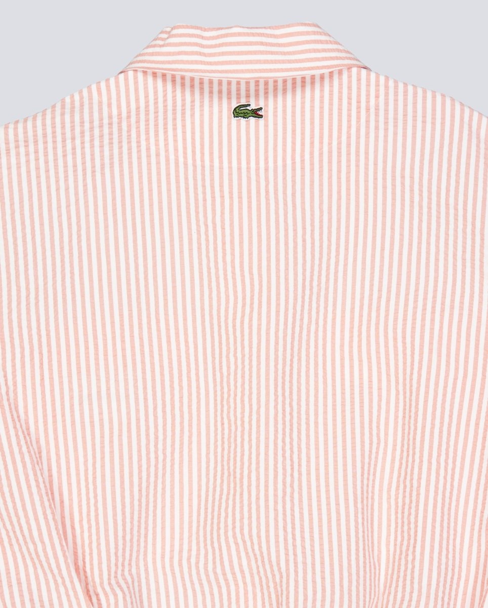 Chaqueta Lacoste de Seersucker de Rayas Blanco Rosa Mujer BF1036-RNI