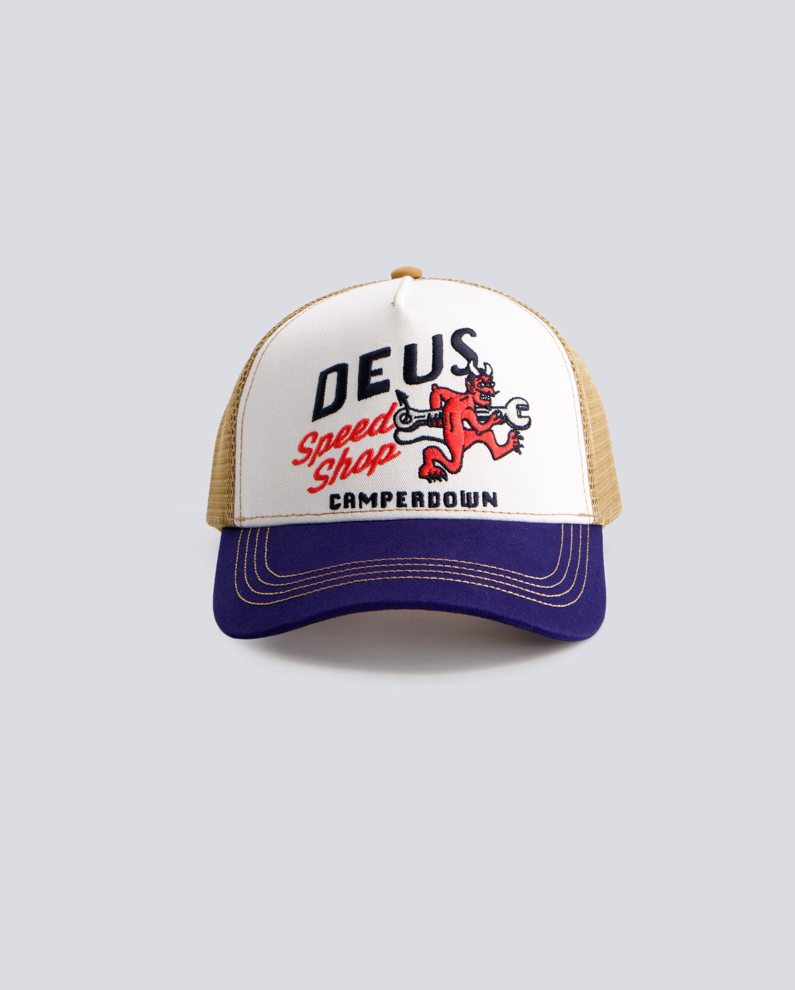 Gorra Deus Dogleg Trucker Azul y Blanca Unisex