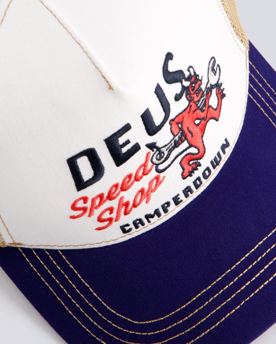 Gorra Deus Dogleg Trucker Azul y Blanca Unisex