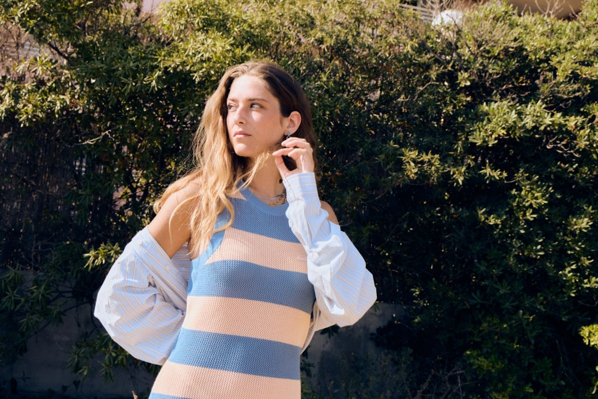 Vestido De Punto Lacoste Rayas Azul Y Beige Mujer