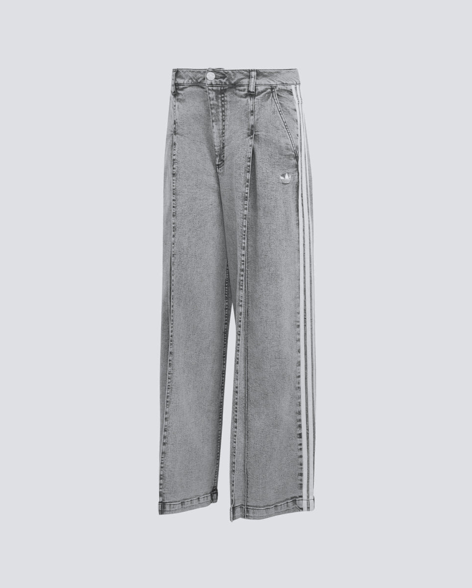 Pantalón Adidas Denim Pleats Wide Leg Gris Mujer LF3777