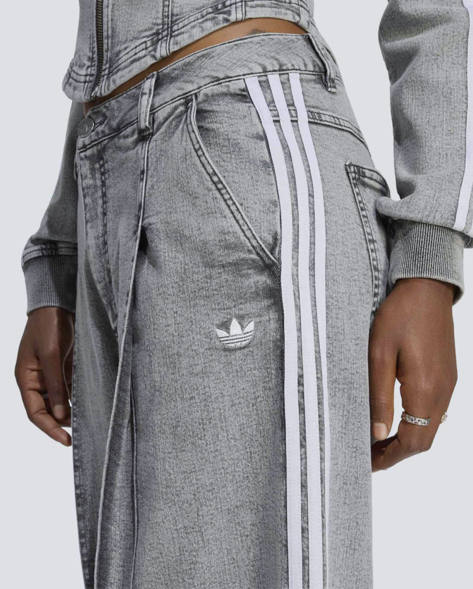 Pantalón Adidas Denim Pleats Wide Leg Gris Mujer LF3777