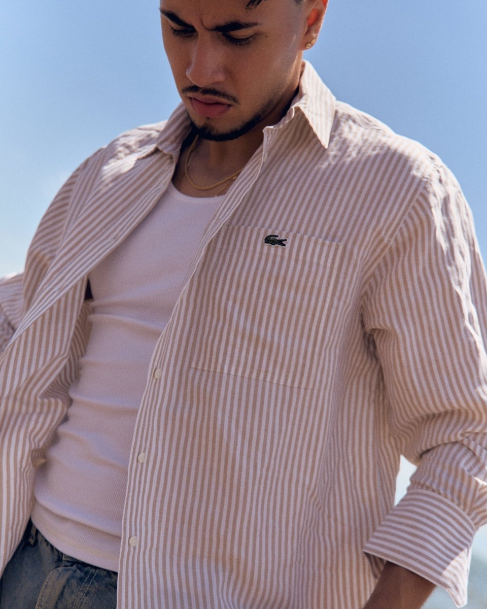 Camisa Lacoste Manga Larga Beige Blanco Mujer
