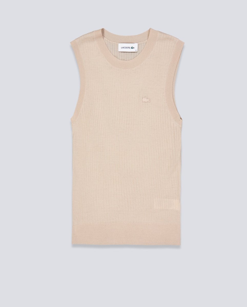 Top Sin Mangas Lacoste Canalé Beige Mujer AF9988-X6F